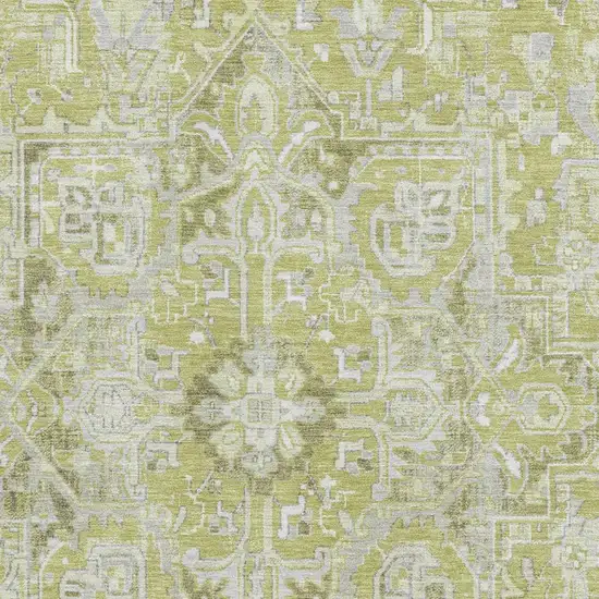 Fern Green And Ivory Oriental Washable Area Rug With UV Protection Photo 3
