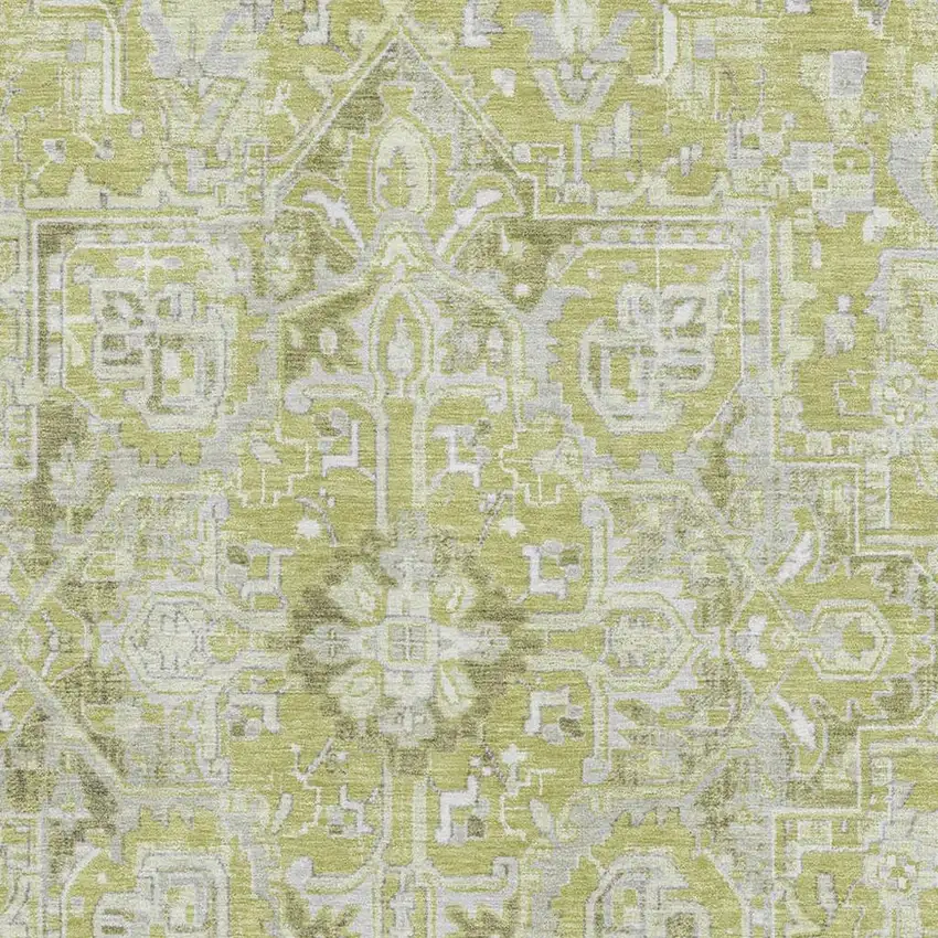 Fern Green And Ivory Oriental Washable Area Rug With UV Protection Photo 3