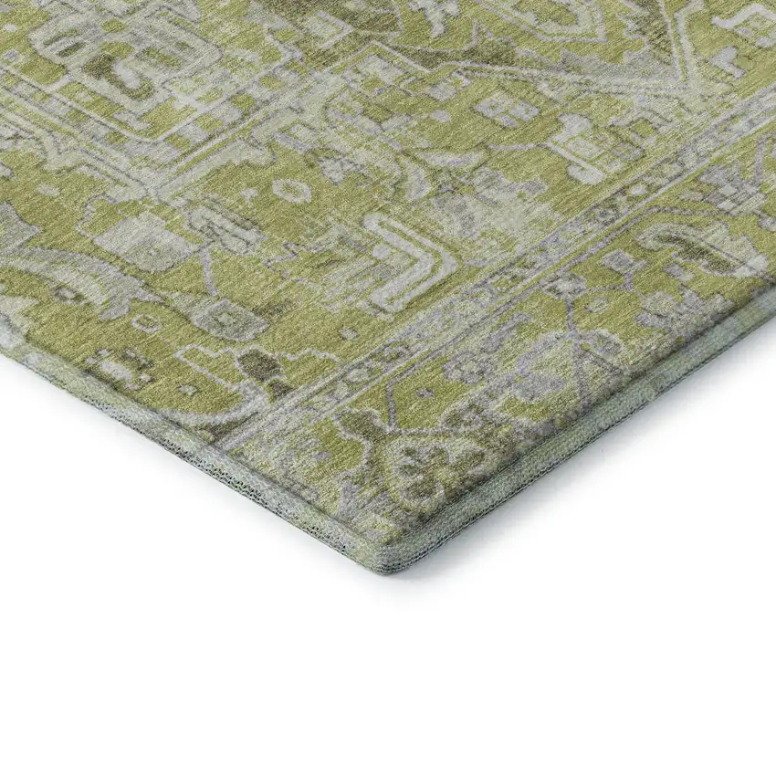 Fern Green And Ivory Oriental Washable Area Rug With UV Protection Photo 8