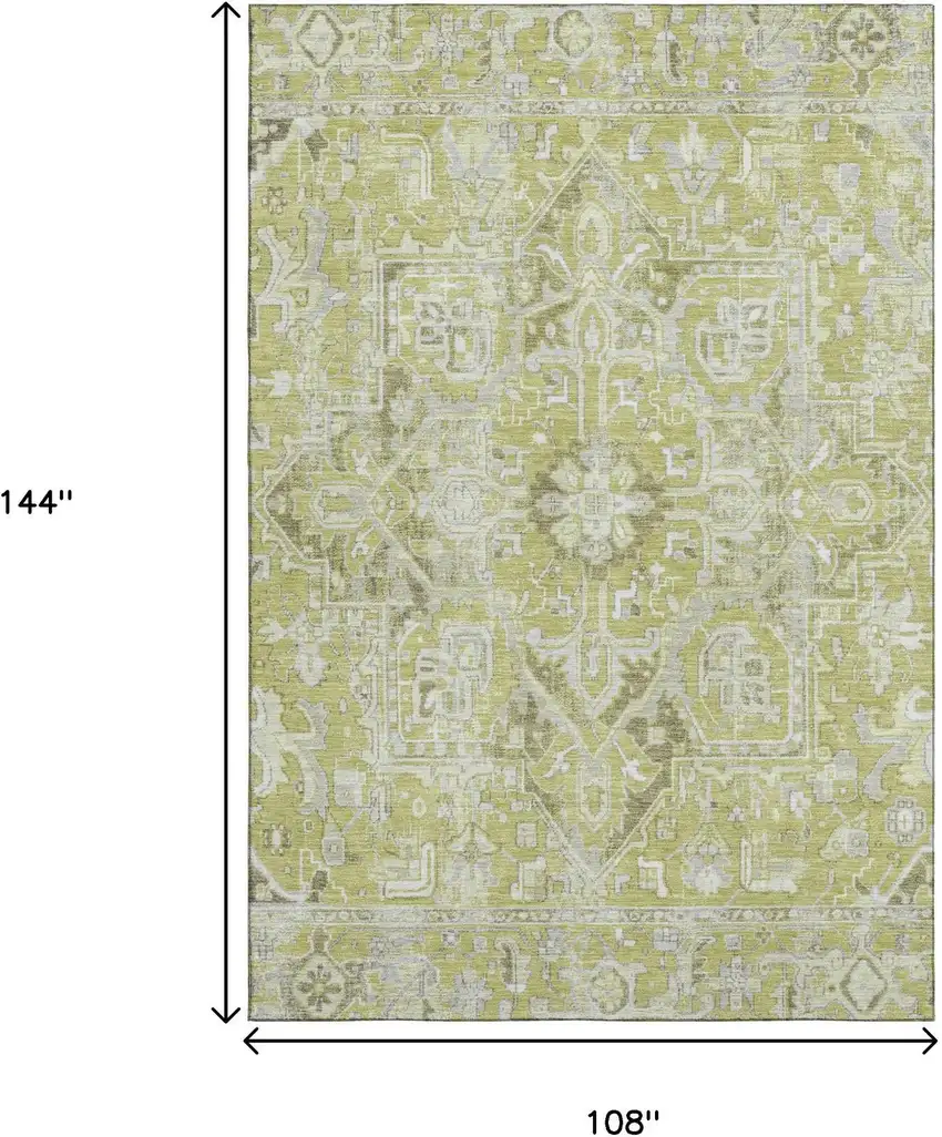 Fern Green And Ivory Oriental Washable Area Rug With UV Protection Photo 3