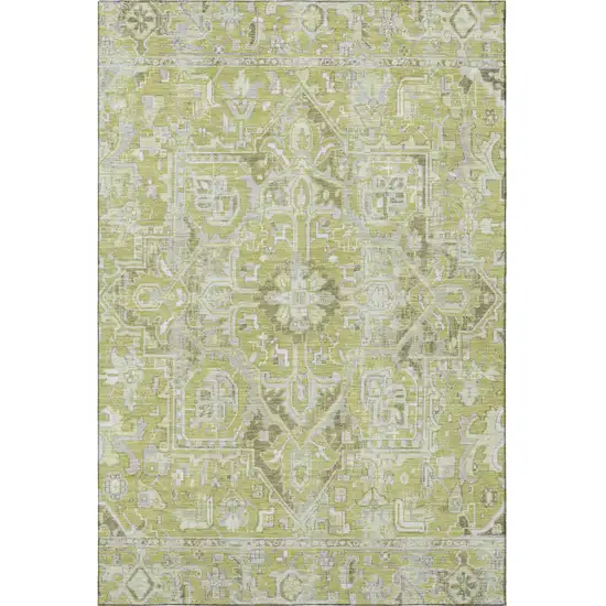 Fern Green And Ivory Oriental Washable Area Rug With UV Protection Photo 3