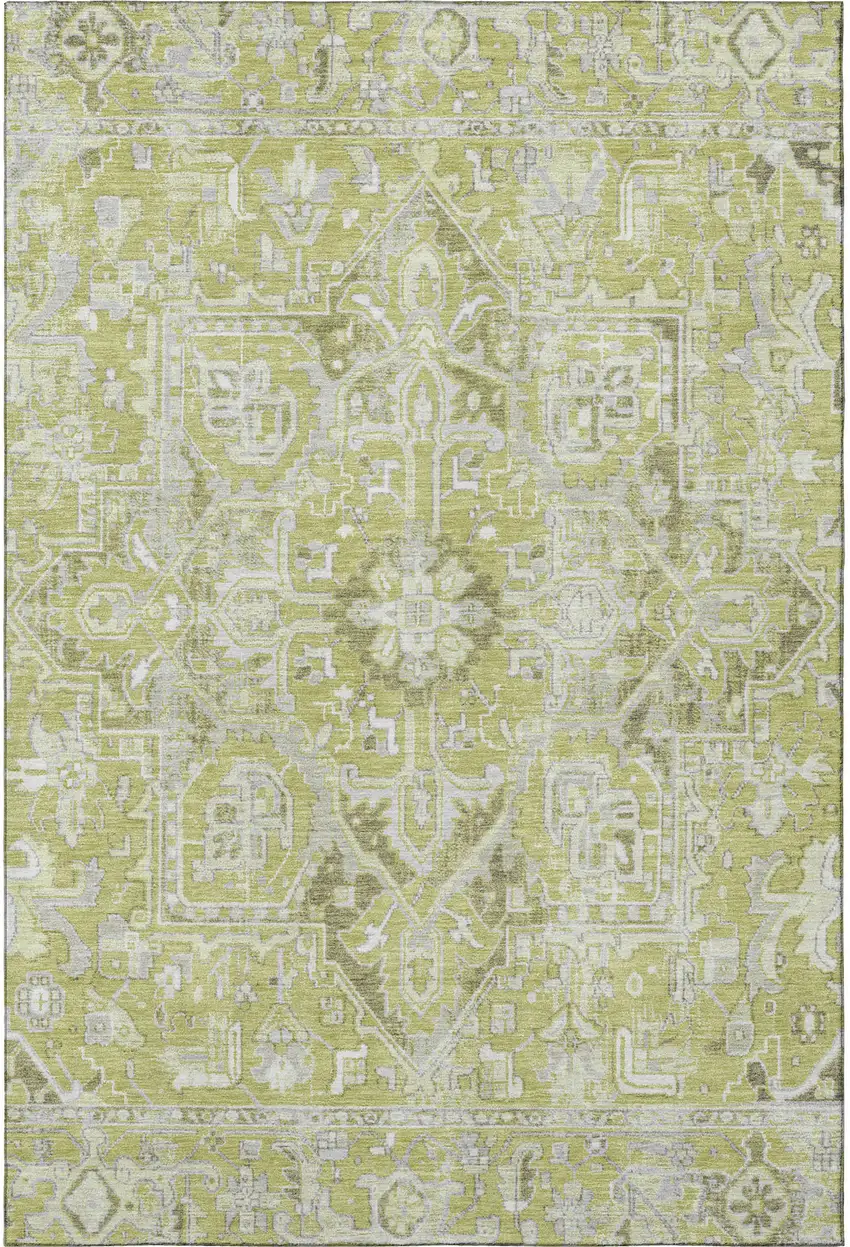 Fern Green And Ivory Oriental Washable Area Rug With UV Protection Photo 3