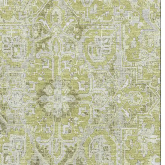 Fern Green And Ivory Oriental Washable Area Rug With UV Protection Photo 3