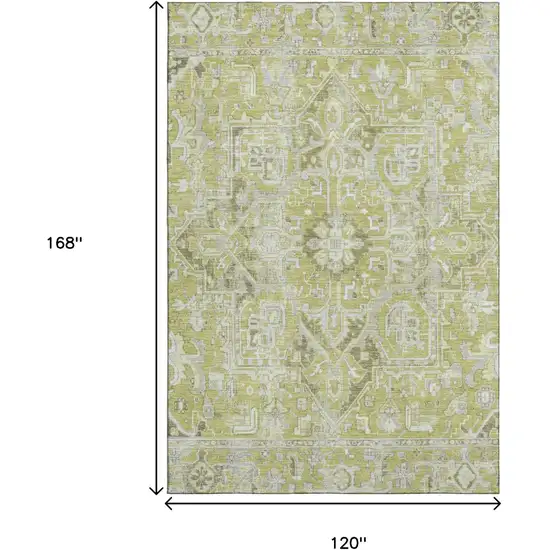 Fern Green And Ivory Oriental Washable Area Rug With UV Protection Photo 3