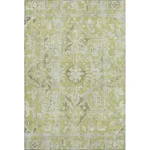 Photo of Fern Green And Ivory Oriental Washable Area Rug With UV Protection