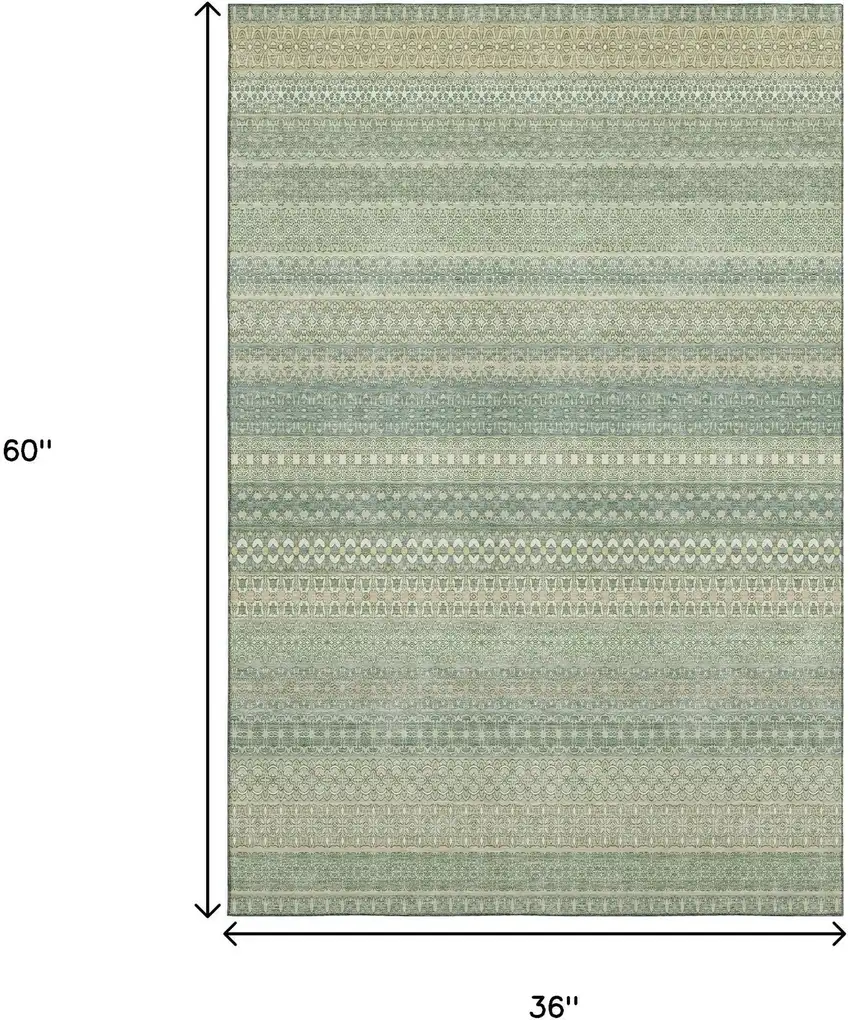 Fern Green And Ivory Striped Washable Area Rug With UV Protection Photo 6
