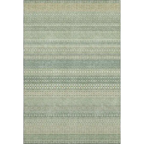 Fern Green And Ivory Striped Washable Area Rug With UV Protection Photo 1