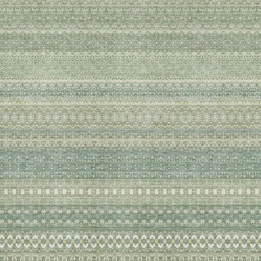 Fern Green And Ivory Striped Washable Area Rug With UV Protection Photo 3