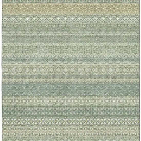 Fern Green And Ivory Striped Washable Area Rug With UV Protection Photo 4