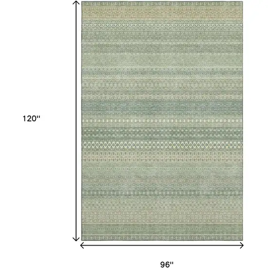Fern Green And Ivory Striped Washable Area Rug With UV Protection Photo 9