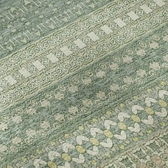 Fern Green And Ivory Striped Washable Area Rug With UV Protection Photo 8