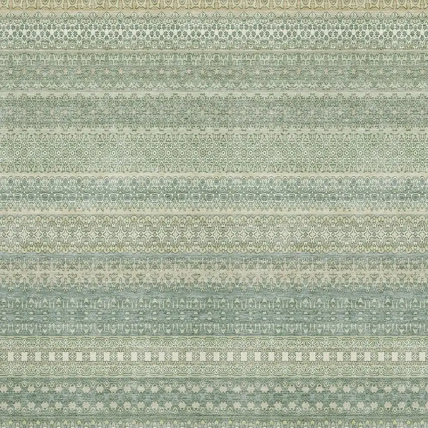 Fern Green And Ivory Striped Washable Area Rug With UV Protection Photo 3