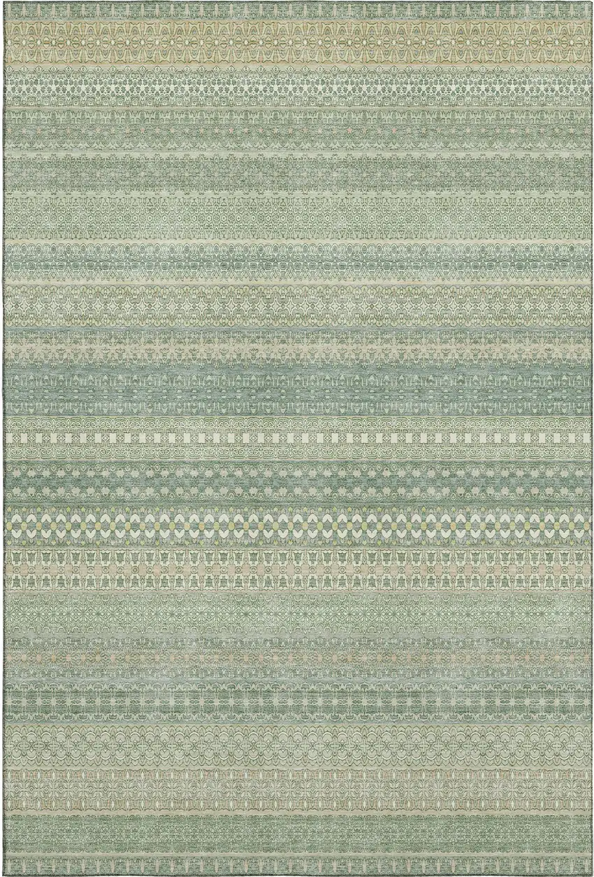 Fern Green And Ivory Striped Washable Area Rug With UV Protection Photo 1