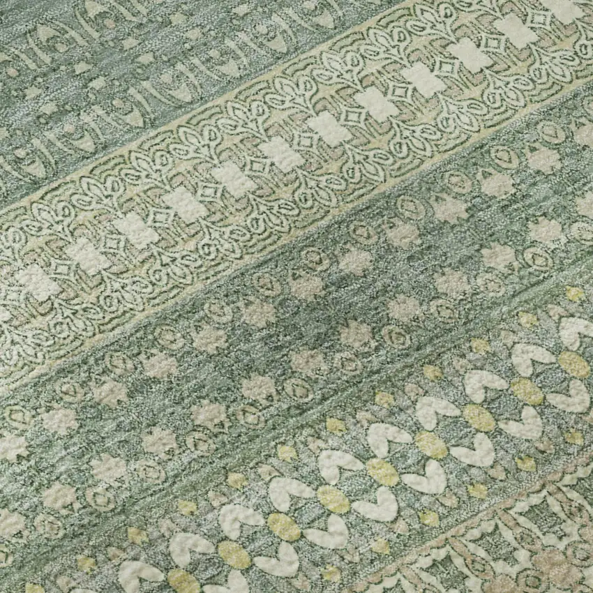 Fern Green And Ivory Striped Washable Area Rug With UV Protection Photo 8