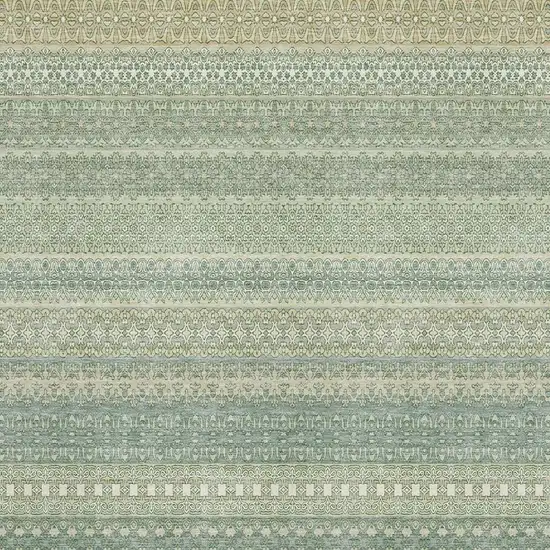 Fern Green And Ivory Striped Washable Area Rug With UV Protection Photo 3