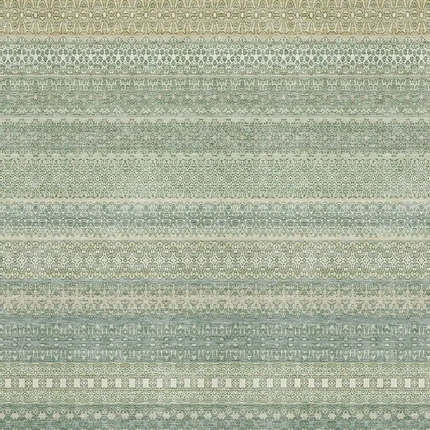 Fern Green And Ivory Striped Washable Area Rug With UV Protection Photo 3