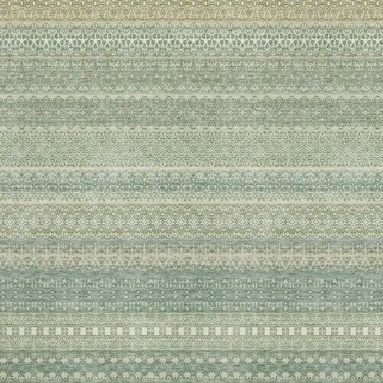 Fern Green And Ivory Striped Washable Area Rug With UV Protection Photo 3