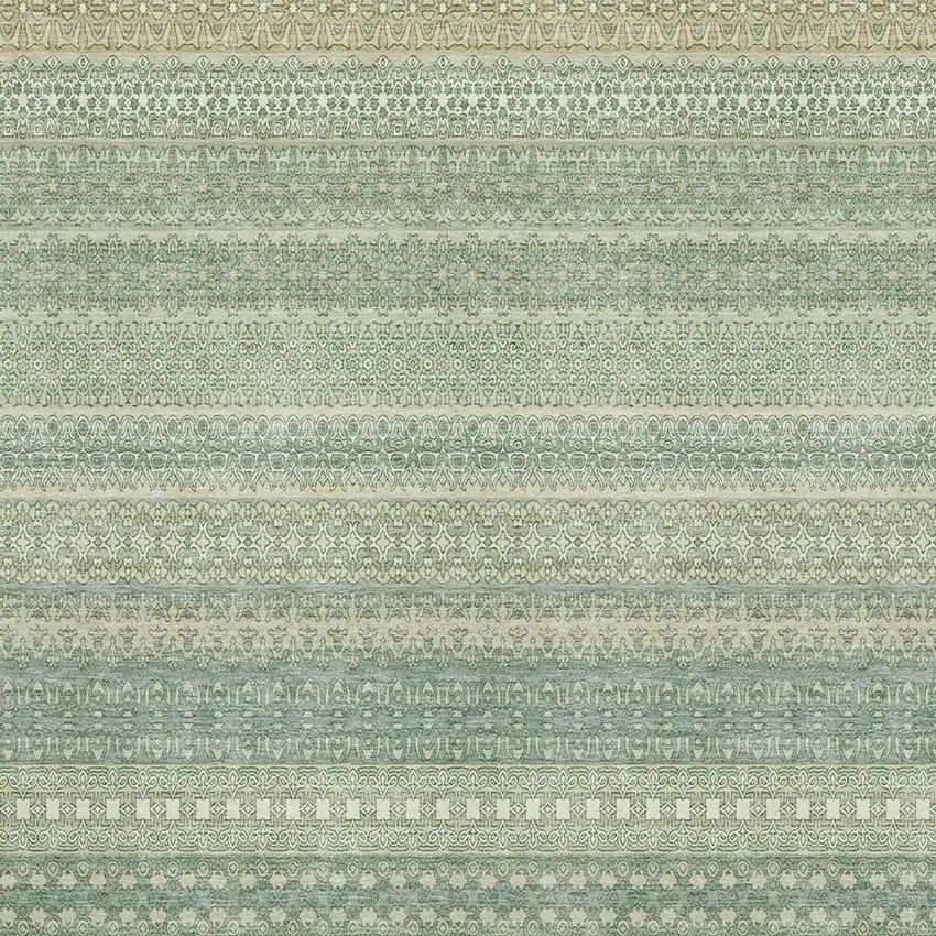Fern Green And Ivory Striped Washable Area Rug With UV Protection Photo 3