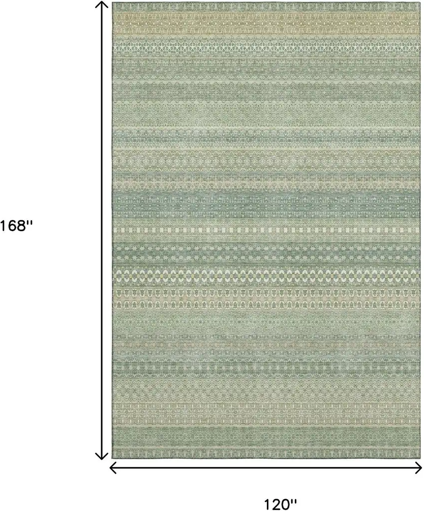 Fern Green And Ivory Striped Washable Area Rug With UV Protection Photo 3
