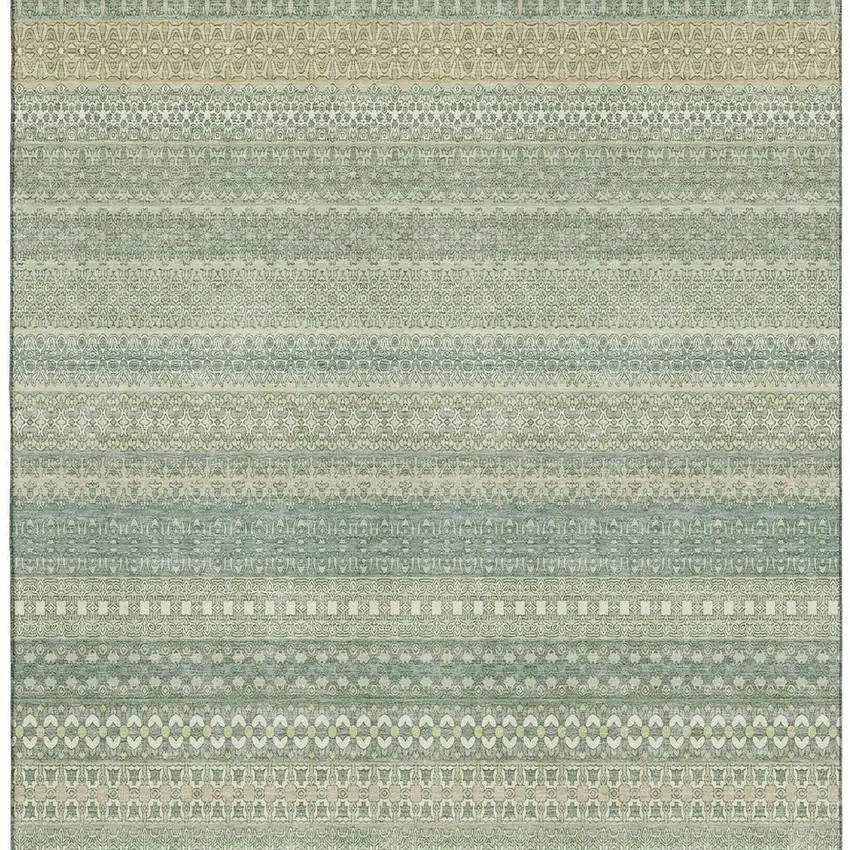 Fern Green And Ivory Striped Washable Area Rug With UV Protection Photo 4
