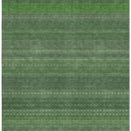 Fern Green And Ivory Striped Washable Area Rug With UV Protection Photo 5