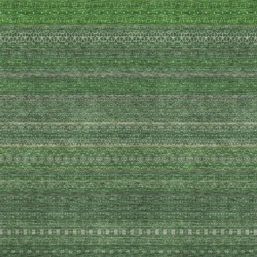 Fern Green And Ivory Striped Washable Area Rug With UV Protection Photo 4