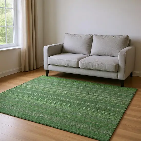 Fern Green And Ivory Striped Washable Area Rug With UV Protection Photo 2