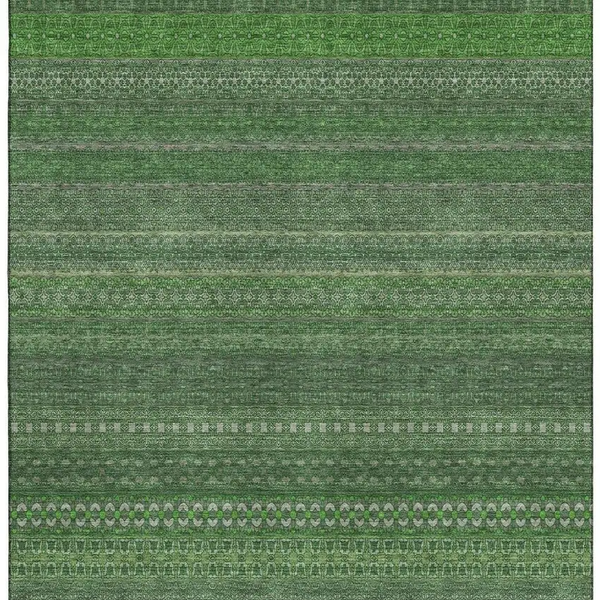Fern Green And Ivory Striped Washable Area Rug With UV Protection Photo 4