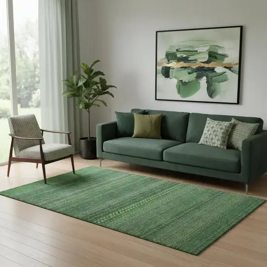 Fern Green And Ivory Striped Washable Area Rug With UV Protection Photo 1