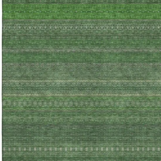 Fern Green And Ivory Striped Washable Area Rug With UV Protection Photo 3