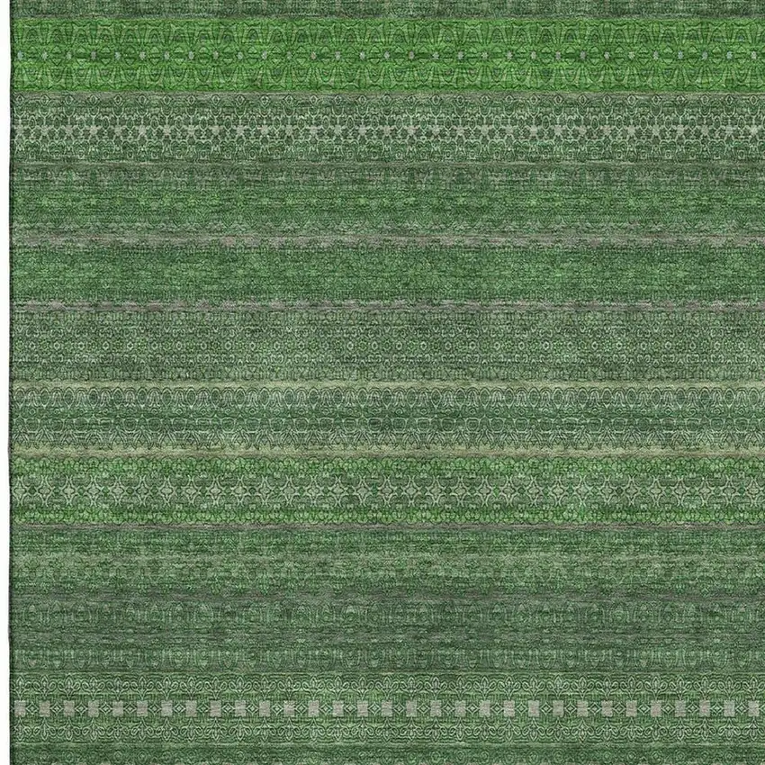Fern Green And Ivory Striped Washable Area Rug With UV Protection Photo 3