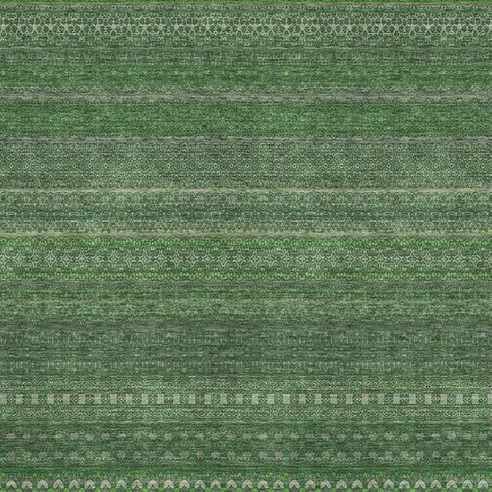 Fern Green And Ivory Striped Washable Area Rug With UV Protection Photo 3