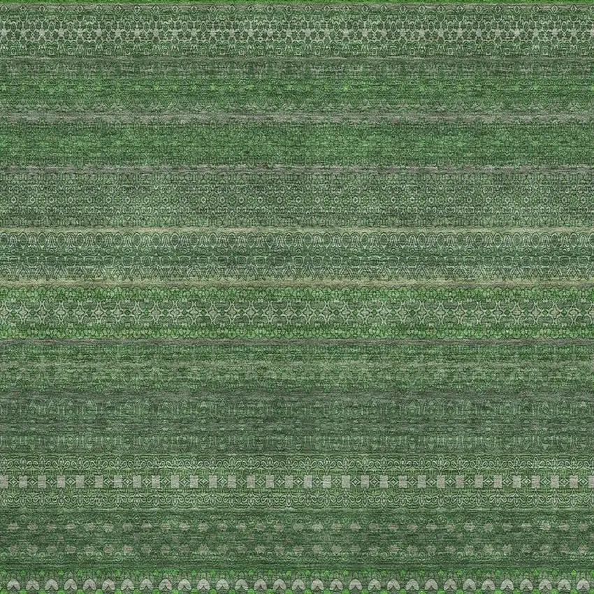 Fern Green And Ivory Striped Washable Area Rug With UV Protection Photo 3