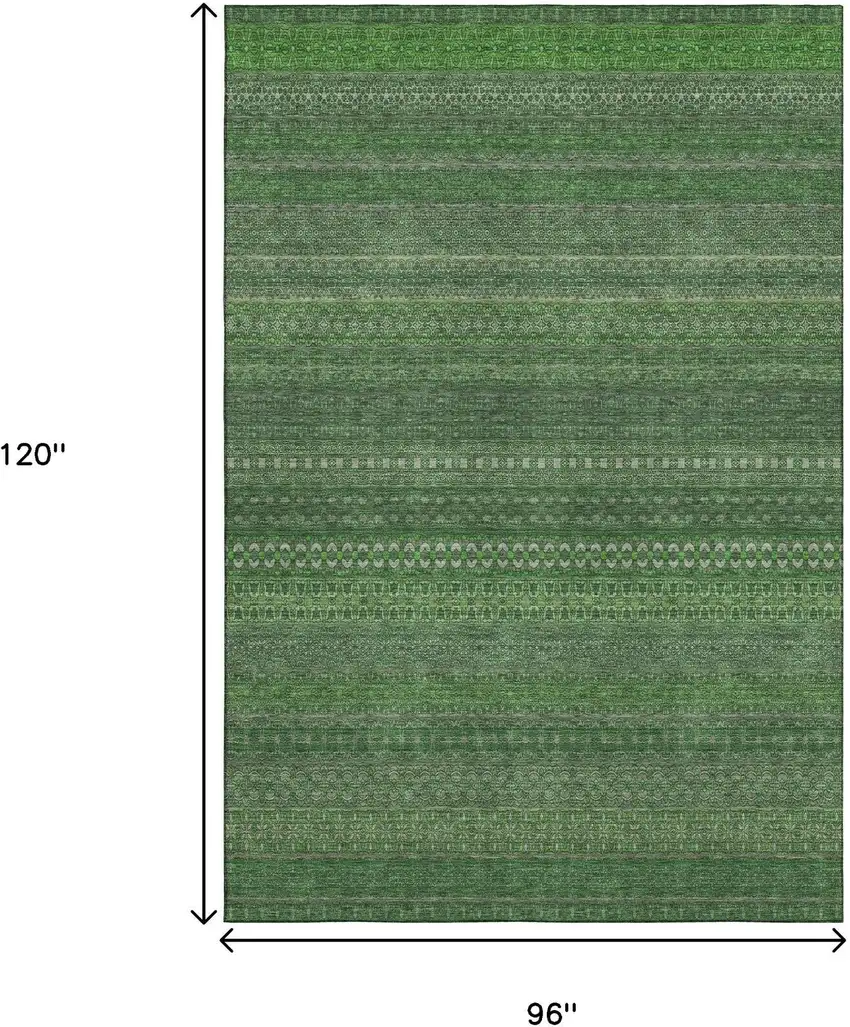 Fern Green And Ivory Striped Washable Area Rug With UV Protection Photo 3