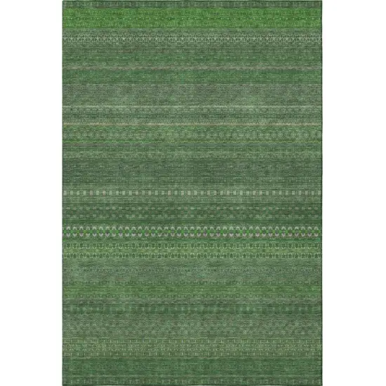 Fern Green And Ivory Striped Washable Area Rug With UV Protection Photo 4