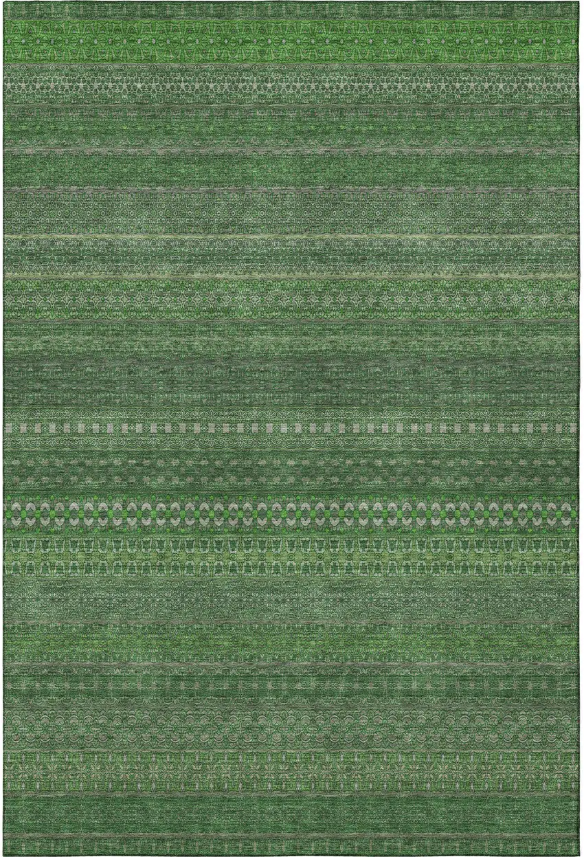 Fern Green And Ivory Striped Washable Area Rug With UV Protection Photo 4