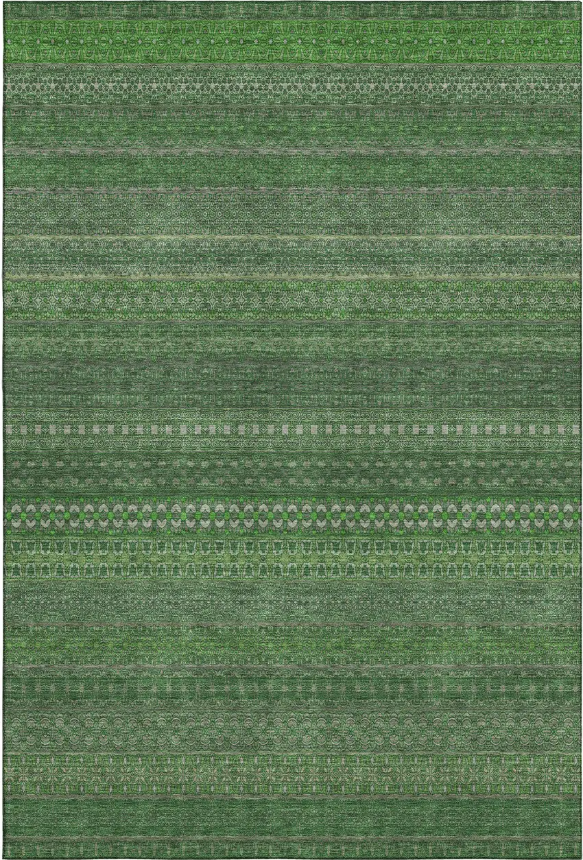 Fern Green And Ivory Striped Washable Area Rug With UV Protection Photo 1