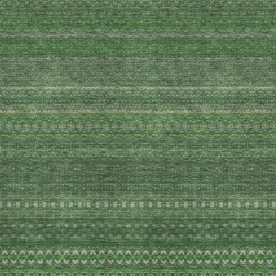 Fern Green And Ivory Striped Washable Area Rug With UV Protection Photo 3