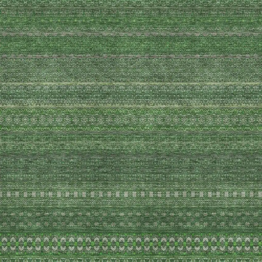 Fern Green And Ivory Striped Washable Area Rug With UV Protection Photo 3