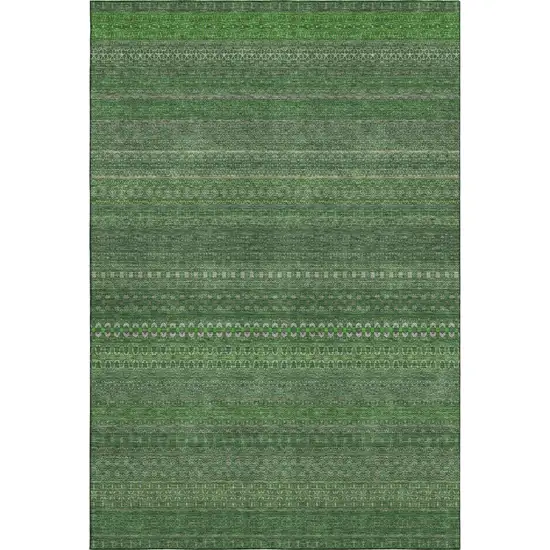 Fern Green And Ivory Striped Washable Area Rug With UV Protection Photo 1