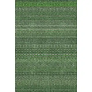 Photo of Fern Green And Ivory Striped Washable Area Rug With UV Protection
