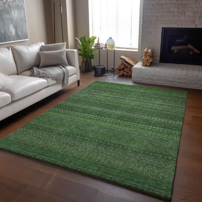 Fern Green And Ivory Striped Washable Area Rug With UV Protection Photo 6