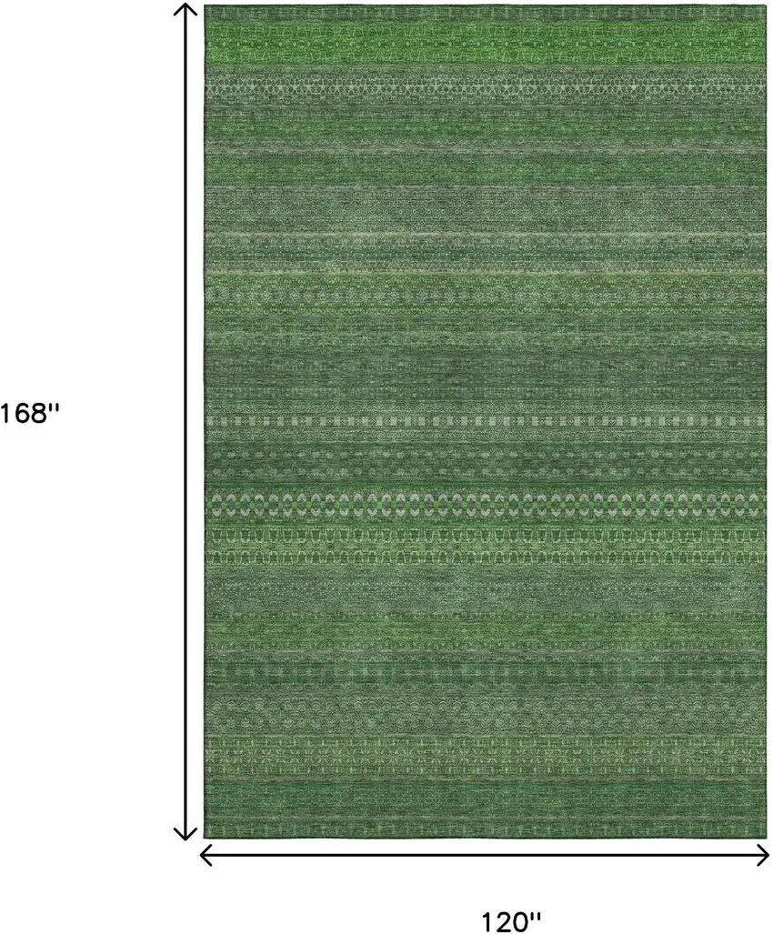 Fern Green And Ivory Striped Washable Area Rug With UV Protection Photo 3