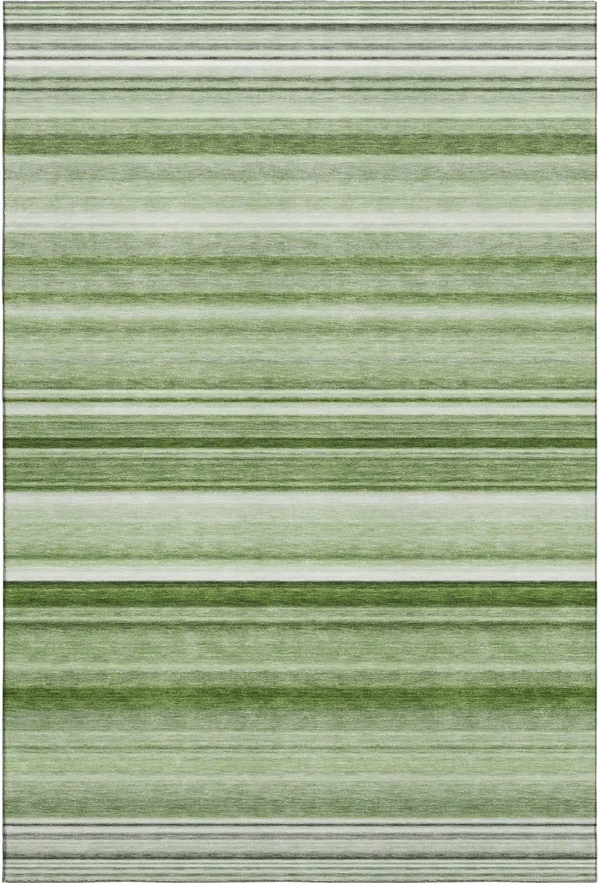 Fern Green And Ivory Striped Washable Area Rug With UV Protection Photo 1