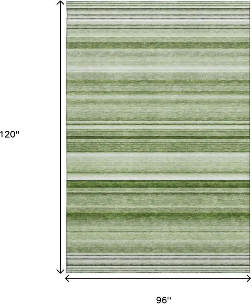 Fern Green And Ivory Striped Washable Area Rug With UV Protection Photo 3