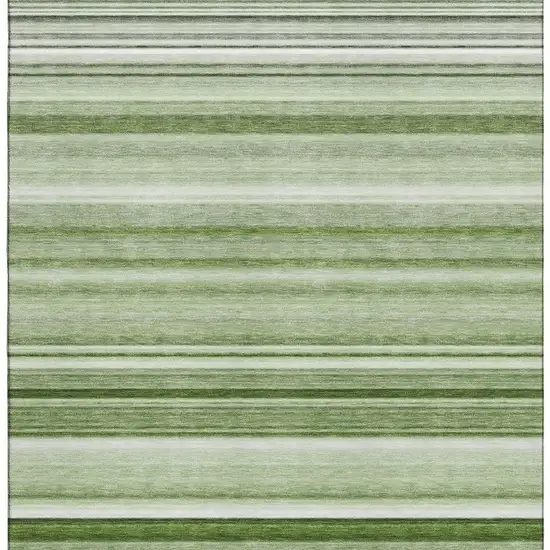 Fern Green And Ivory Striped Washable Area Rug With UV Protection Photo 4