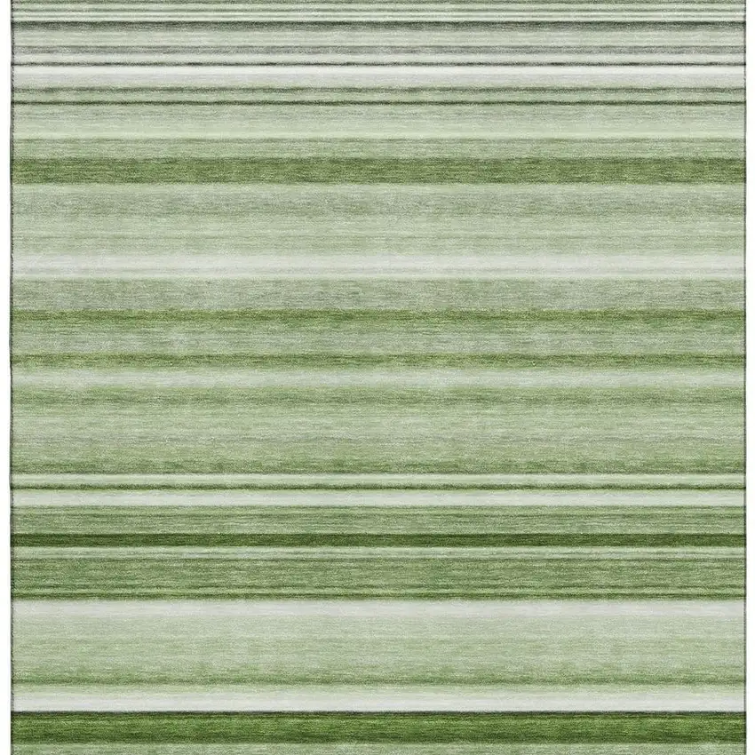 Fern Green And Ivory Striped Washable Area Rug With UV Protection Photo 4