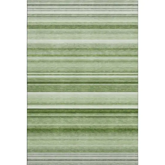 Fern Green And Ivory Striped Washable Area Rug With UV Protection Photo 1