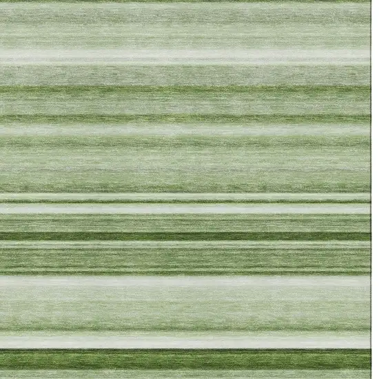 Fern Green And Ivory Striped Washable Area Rug With UV Protection Photo 3