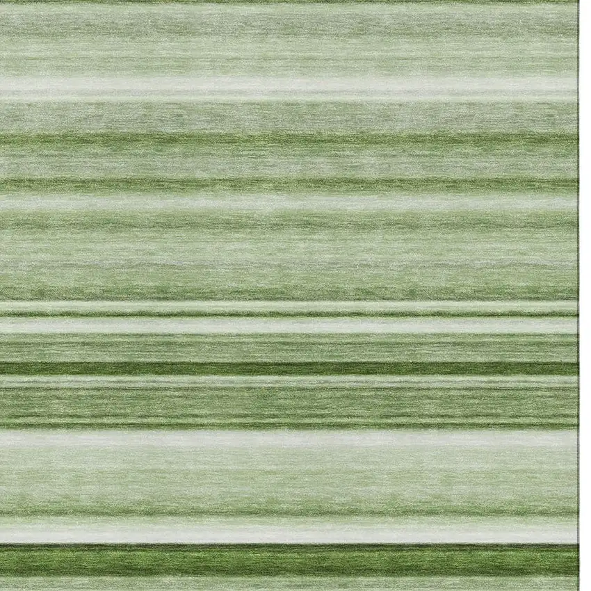 Fern Green And Ivory Striped Washable Area Rug With UV Protection Photo 3